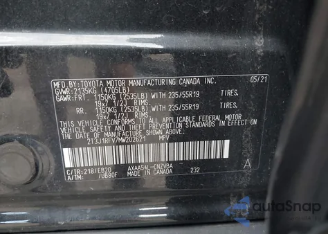 2021 Toyota Rav4 Adventure из США, поврежденный, VIN 2T3J1RFV7MW202621